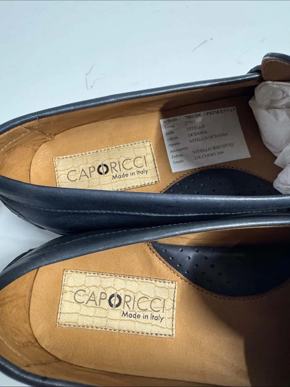 Caporicci calfskin Leather Penny Loafers in Navy size 9